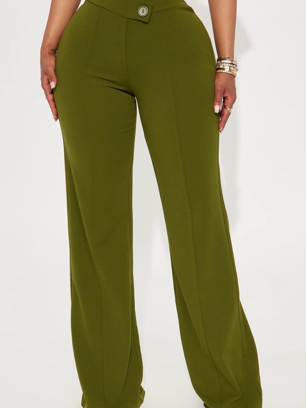 Fashion Nova Olive Green High-Waist Wide-Leg Pants
